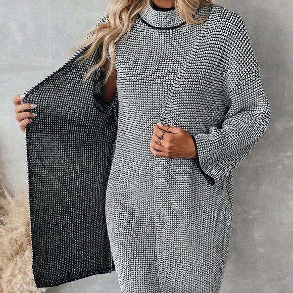 Multicolor Casual Women's Long Sleeve Cardigan & Stand Collar mini dress set - Picture 5 of 8